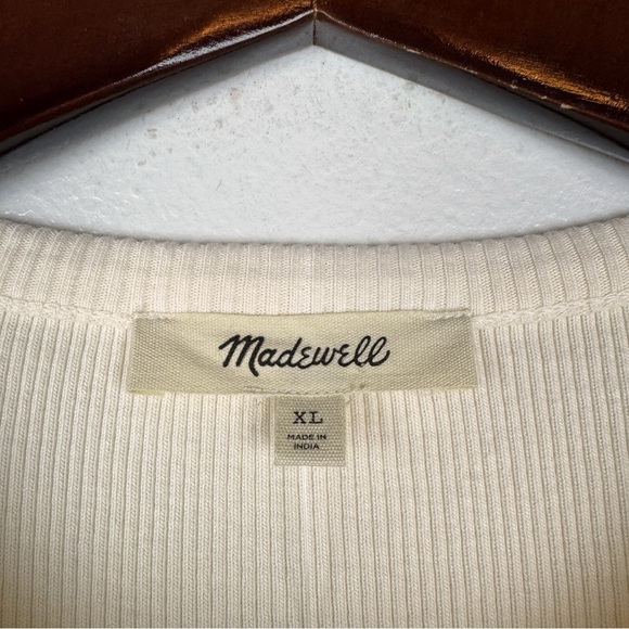 Madewell Garment Dyed Ribbed Crewneck Pocket Short Sleeve Tee Cream Size XL NWT - Picture 6 of 7